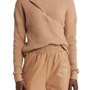 Open Edit Mock Neck Wrap Look Rib Sweater, Size: X-Large, Color: TAN AMPHORA